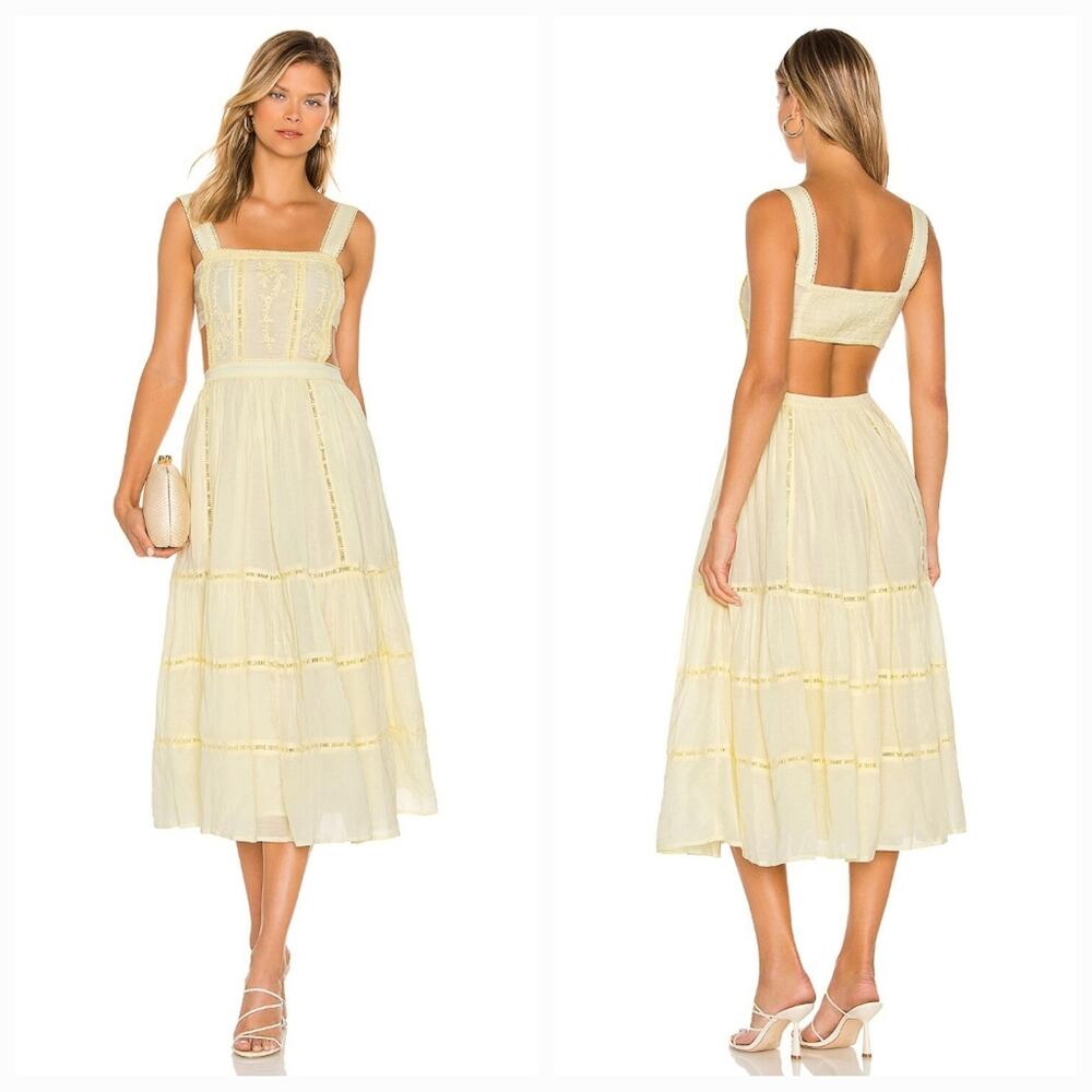 Tularosa Eleanora Embroidered Dress in Mellow Yellow Large
